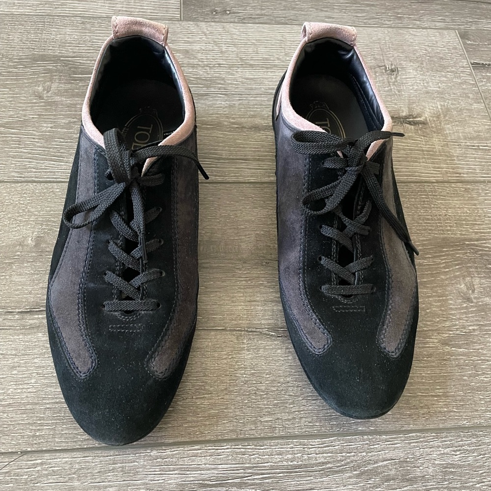TODS SUEDE CASUAL FLAT SHOES BLACK/GREY/PINK MADE IN ITALY